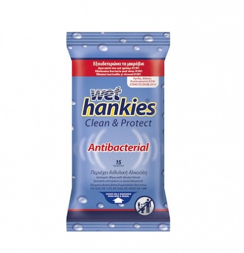 Wet Hankies Antibacterial Αλκοολούχα Αντιβακτηριδιακά Μαντήλια 15 τεμ